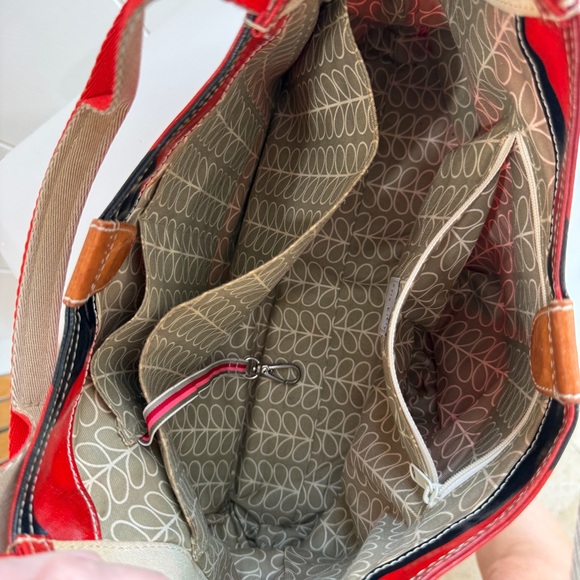 Vintage Orla Kiely Red Navy Blue Solid Stem Shoulder Bag Tote Floral Handbag - Picture 13 of 16